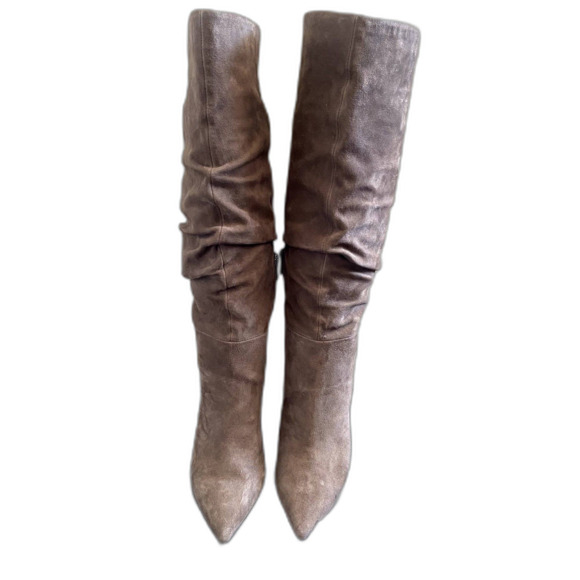 Vince Camuto Alinkay Slouchy Calf Boots Chic Taupe Gray Suede Leather Size 9.5 - Picture 2 of 7